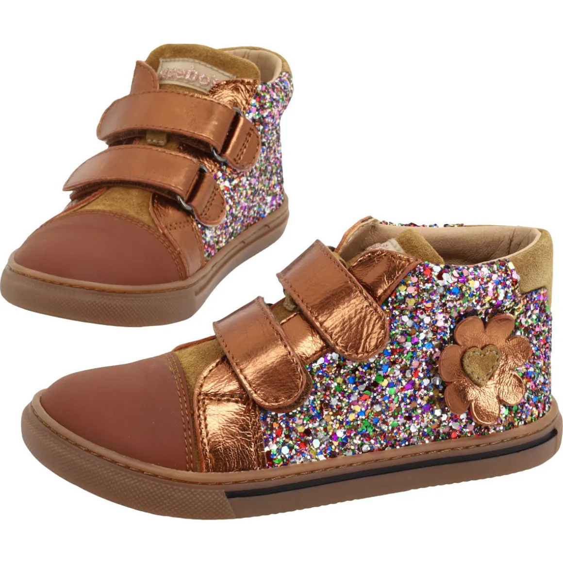 Acebos ~ MidCut Klettschuh Leder Glitter ~ Taupe