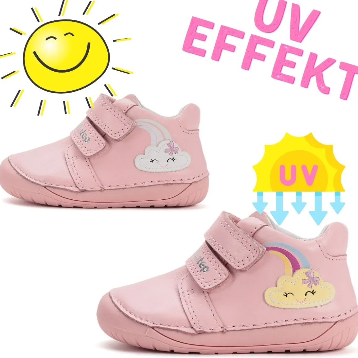 DD Step ~ Leder MidCut Klettschuh UV ~ Pink Rainbow