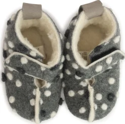 OmaKing ~ Kinder Hausschuh Wolle ~ Grey with Dots