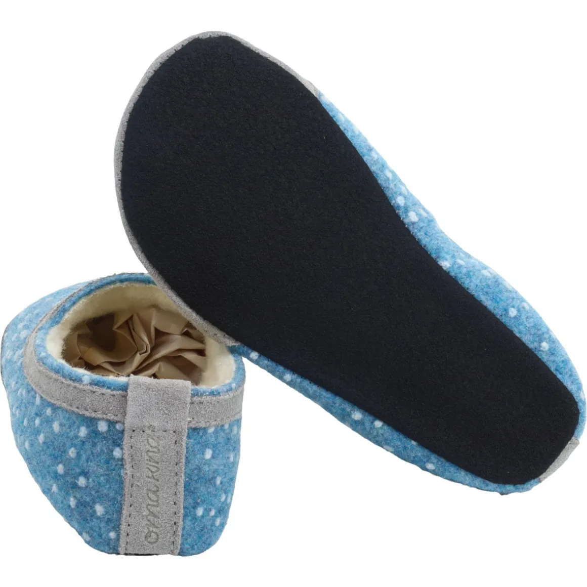 OmaKing ~ Poksa Kinder Hausschuh Wollfilz ~ Blue with Dots