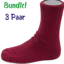 Steven kids ~ Merinowolle Socken 3er Set ~ Burgundy gerippt