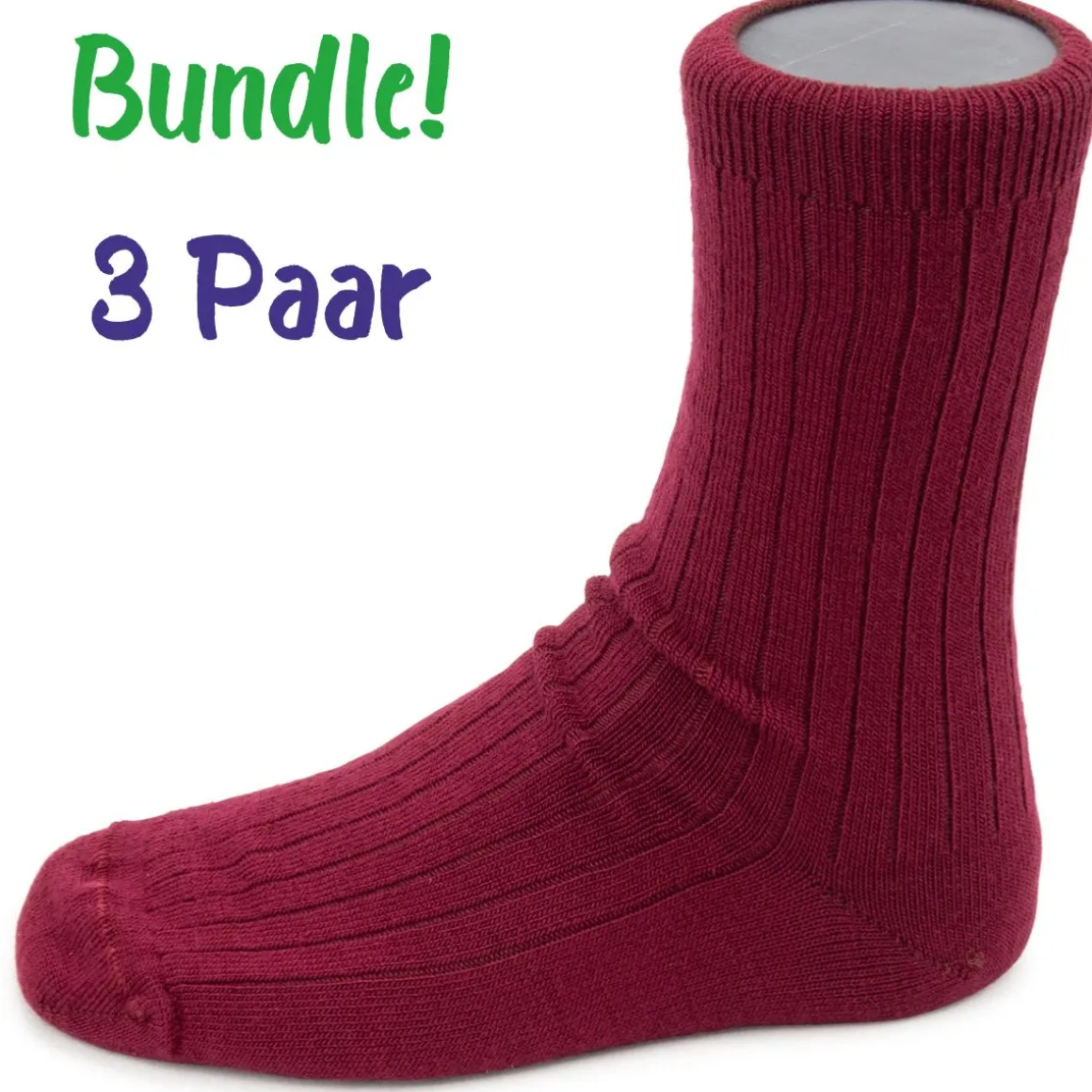 Steven kids ~ Merinowolle Socken 3er Set ~ Burgundy gerippt