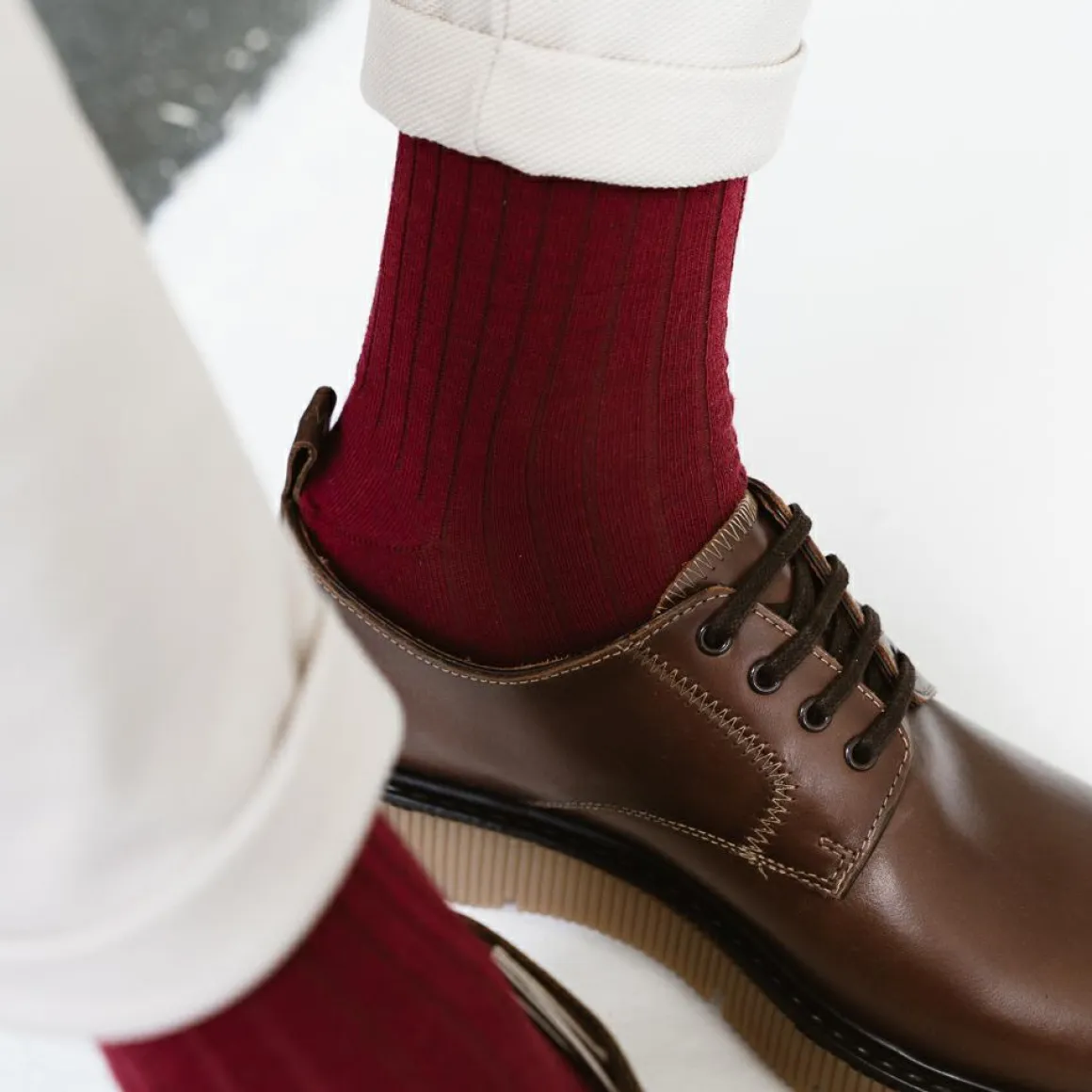 Steven ~ Merinowolle Socken 3er Set ~ Burgundy gerippt