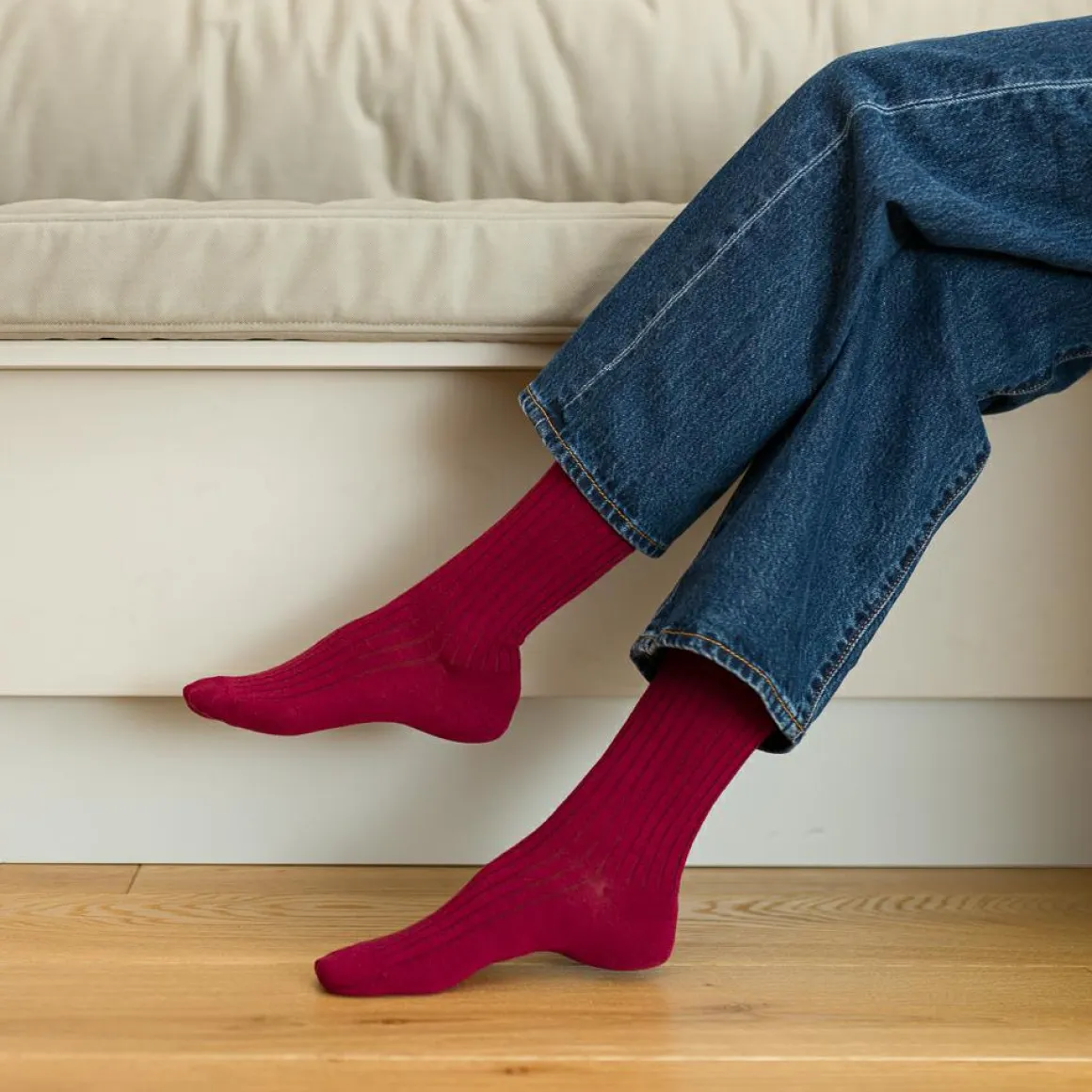 Steven ~ Merinowolle Socken 3er Set ~ Burgundy gerippt