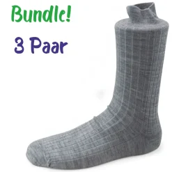 Steven ~ Merinowolle Socken 3er Set ~ Light Grey Melange gerippt